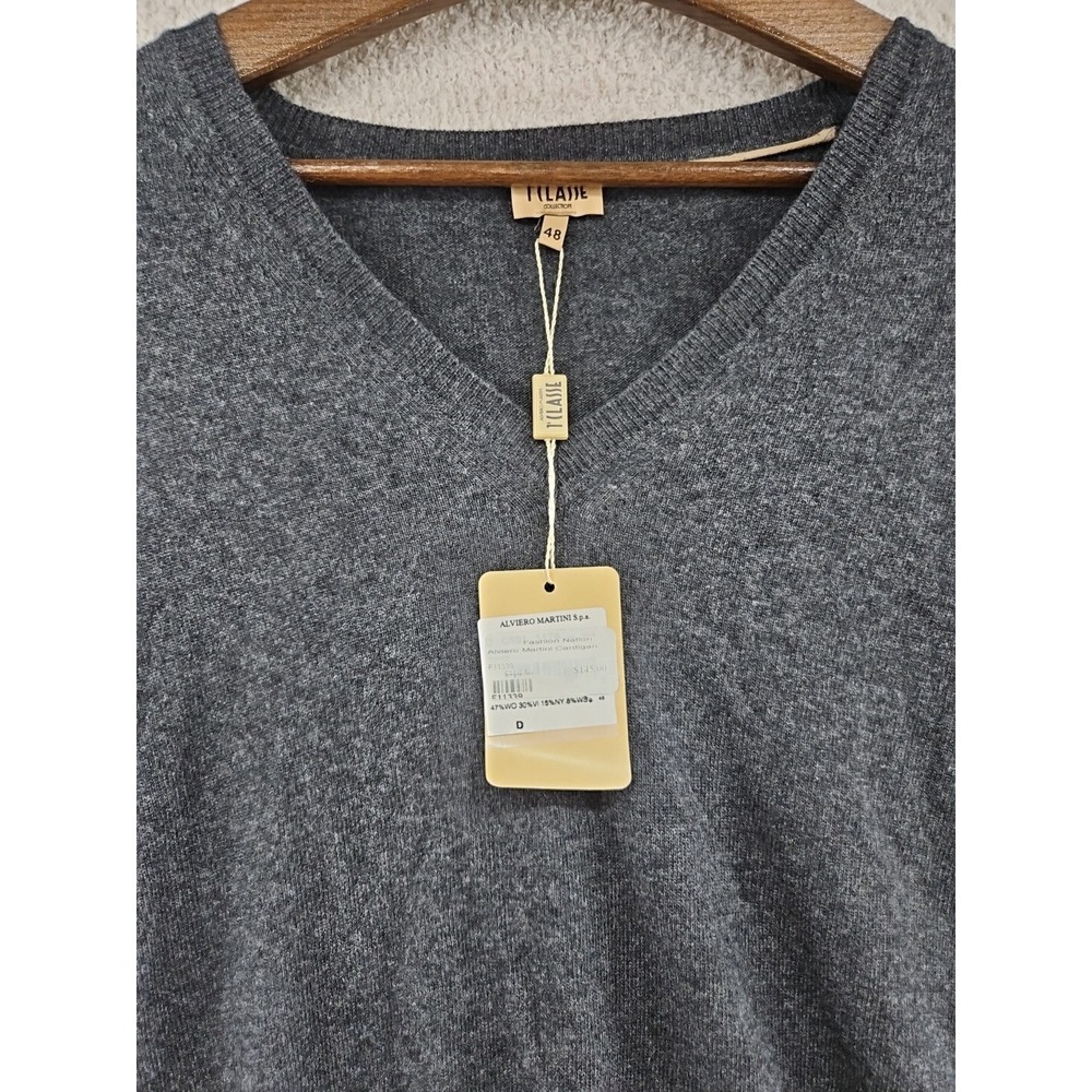 ALVIERO MARTINI Jumper Men SZ 48  Gray  Cardigan Lana Wool Pullover Patches  New